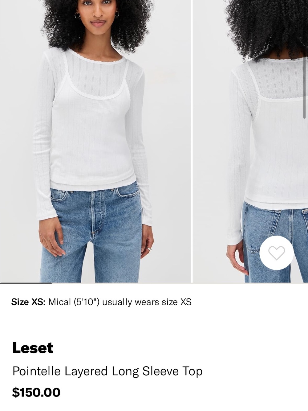 LESET White Pointelle Layered Long Sleeve Tee